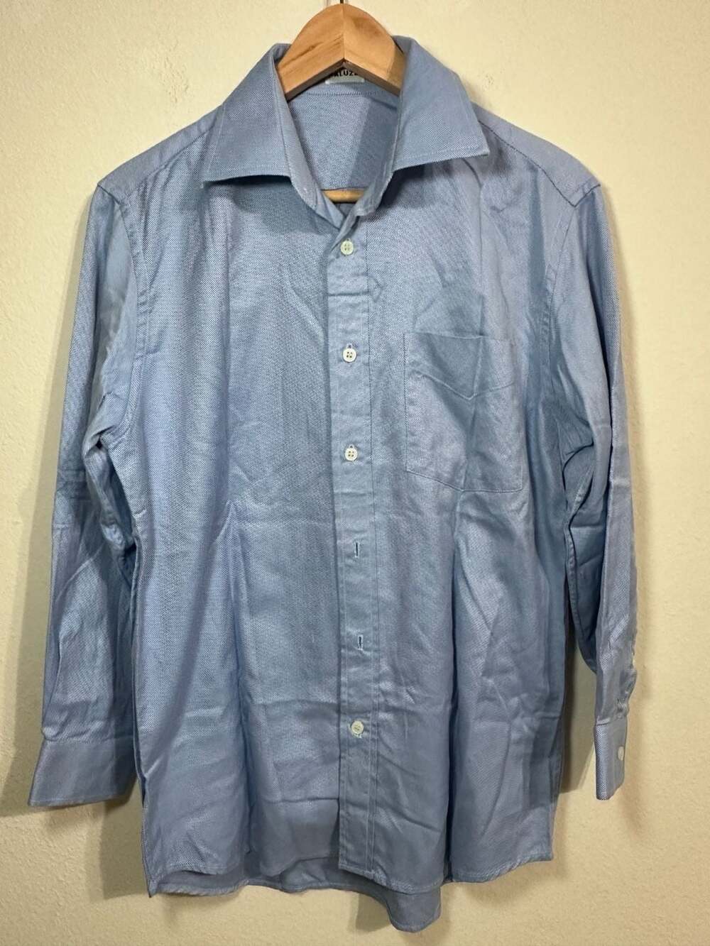 Naluzzi Men's Blue Herringbone Long Sleeve Button Down Dress Shirt